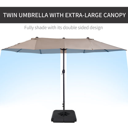 Outsunny 4.6m Garden Parasol Double-Sided Sun Umbrella Patio Market Shelter Canopy Shade with Umbrella Stand, Tan