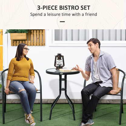 3 Piece Rattan Bistro Set | 2 Leisure Chairs | 5mm Tempered Glass Coffee Table | Handwoven PE Rattan | Powder Coated Steel | Adjustable Feet | Brown