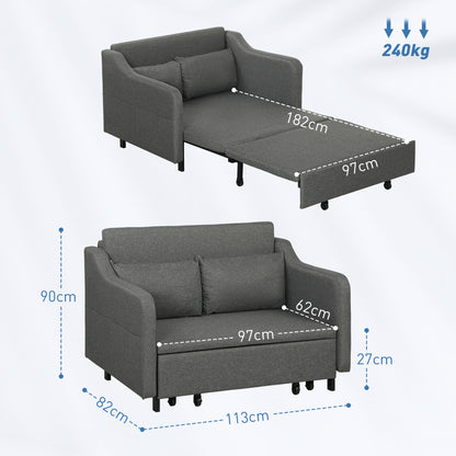 Two-Seater Pull-Out Sofa Bed - Grey