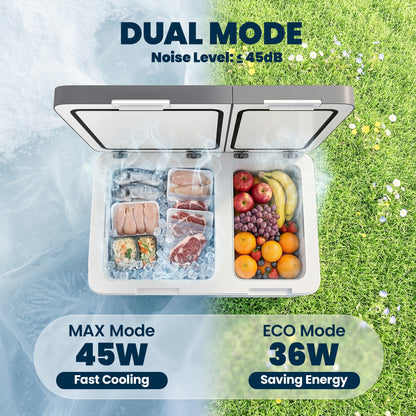 55L Dual-Zone Compressor Car Fridge Freezer | -20°C to +20°C | Bluetooth App | DC/AC | 15-Min Cool | Grey