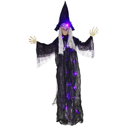 183 cm Life Size Halloween Animated Hanging Witch with Glowing LED Eyes & Body, Spooky Witch Scary Halloween Decorations, Battery Operated, Indoor Party Props