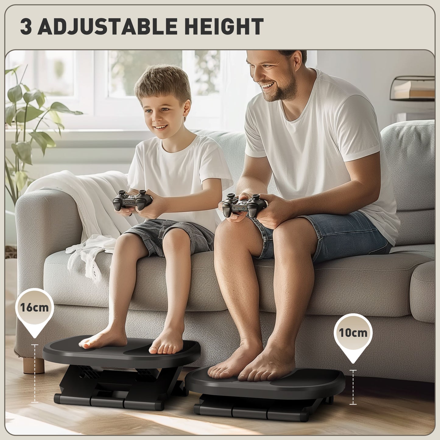 0-30° Three-Height Under-Desk Support Footrest - Grey