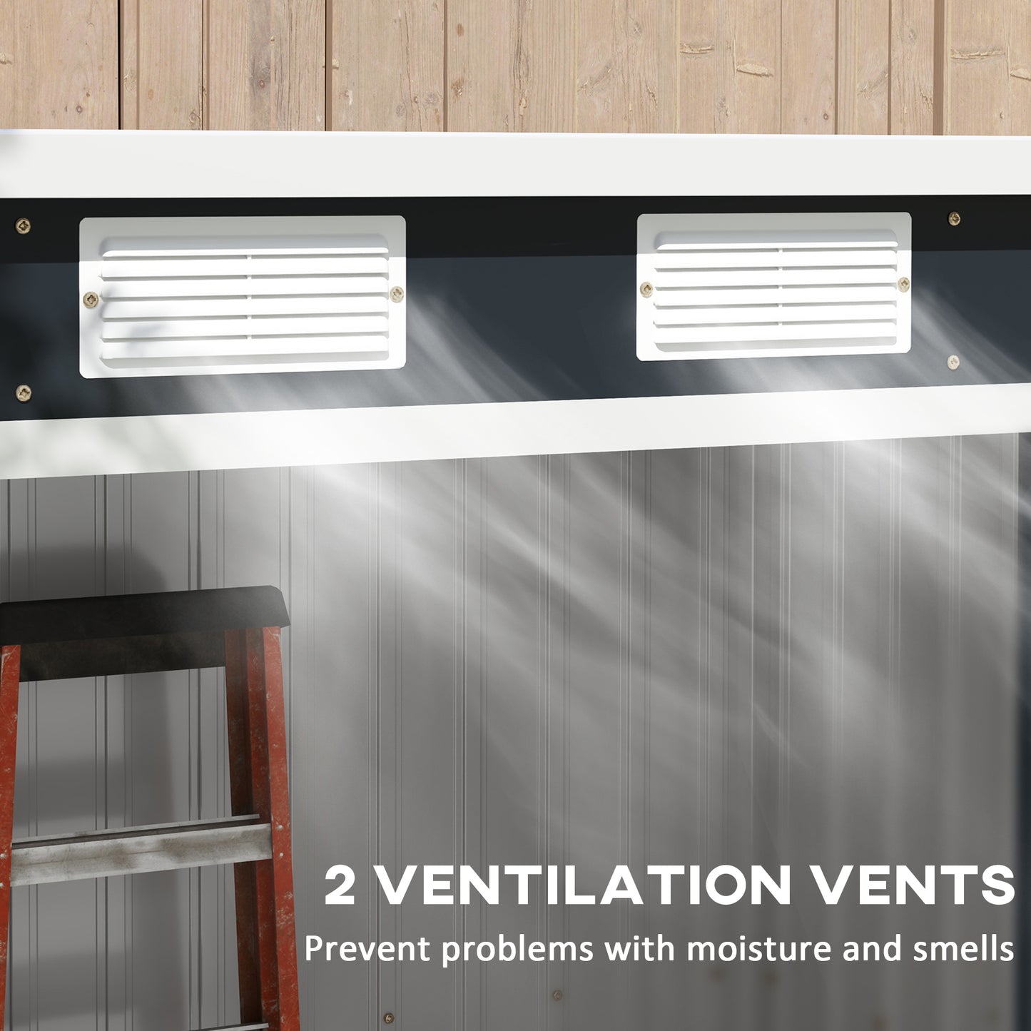 Outdoor Lean to Garden Metal Equipment Tool Storage Shed w/ Foundation Kit, Double Door, Vents and Sloped Roof, Dark Grey