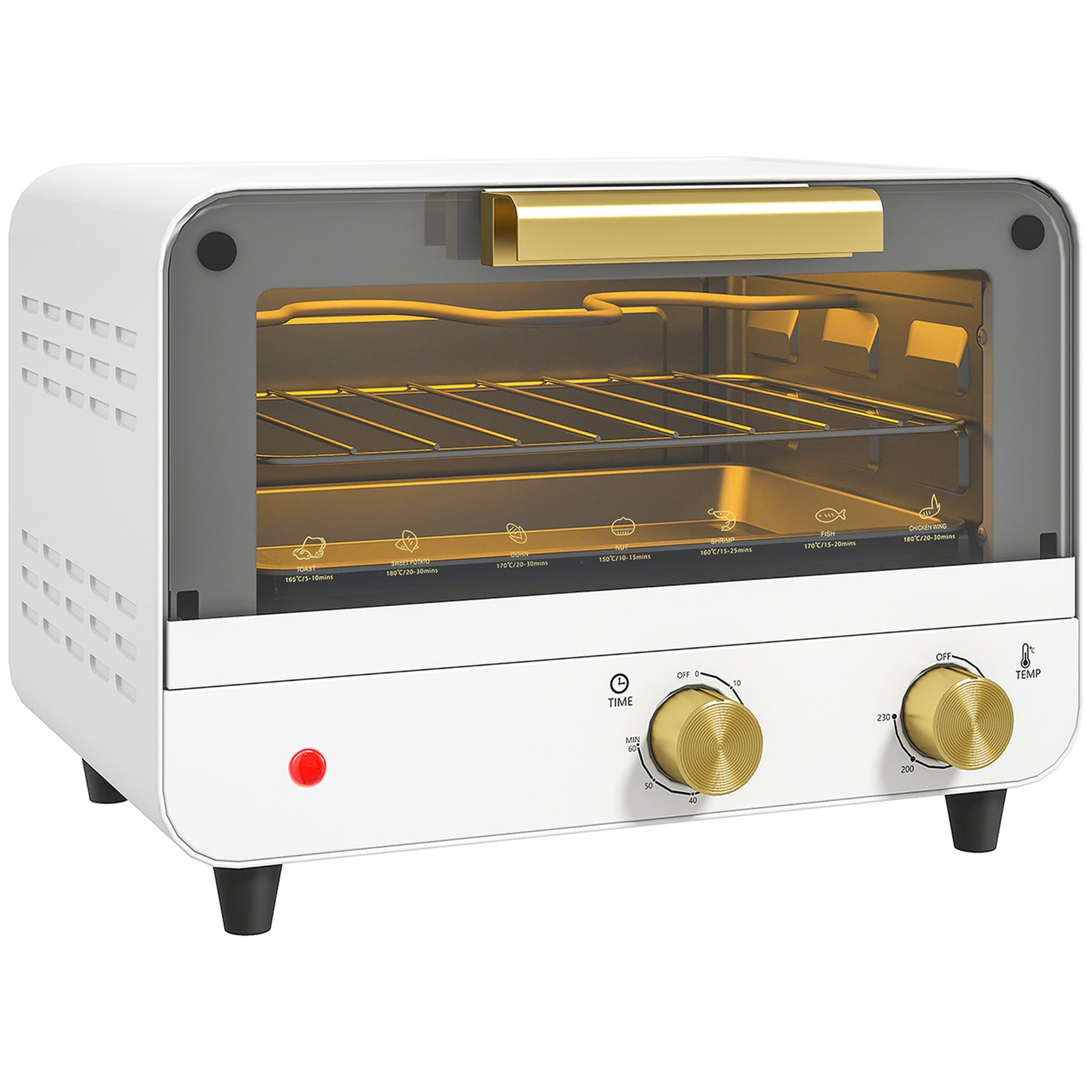 Small Toaster Oven, 12L Multifunction Mini Countertop Oven with Glass Door, Adjustable Temperature and Timer, Accessory Included, 750W, White