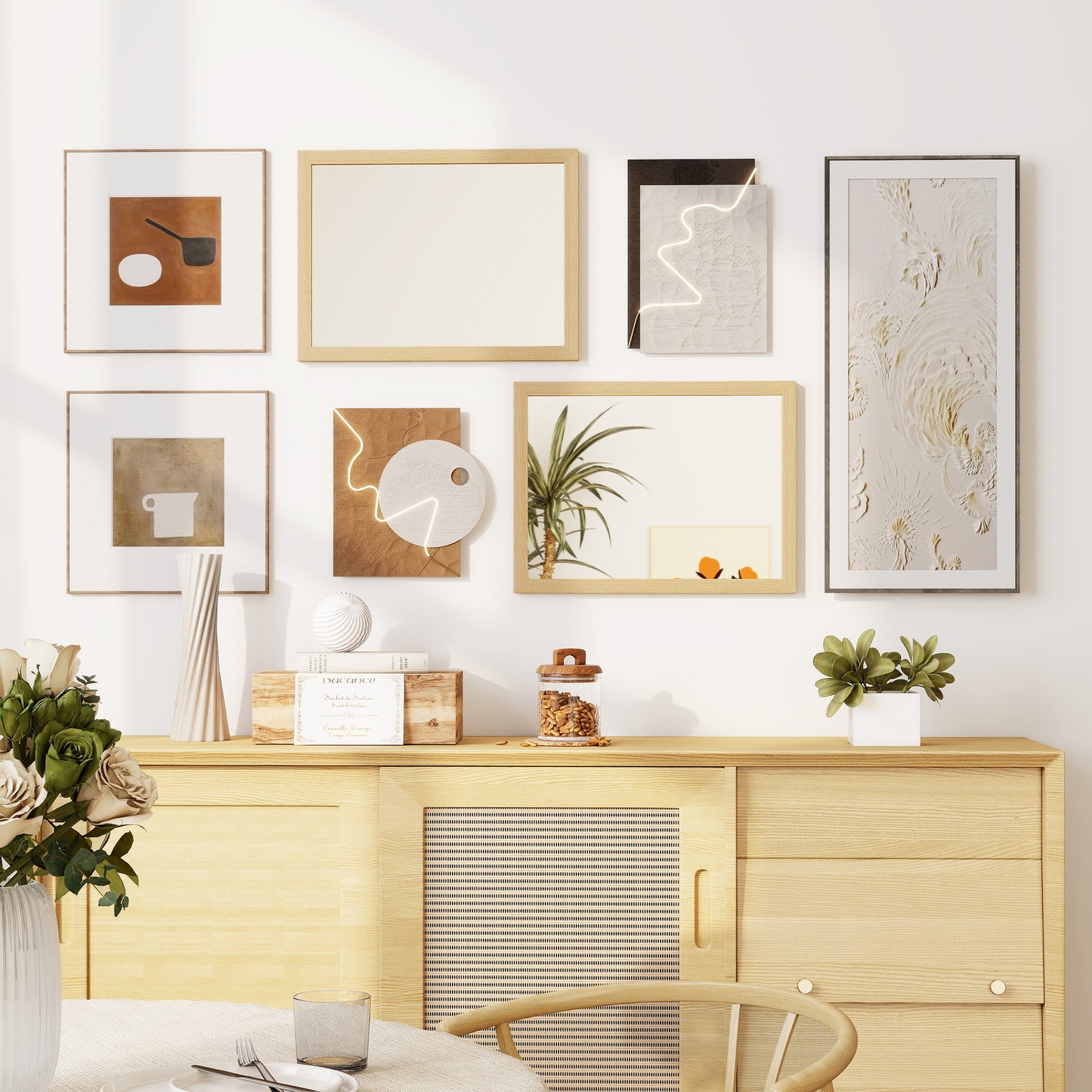 Set of 2 Wall Mirrors | Natural Wood Finish Frame | 30 x 40 cm
