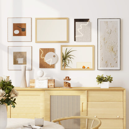 Set of 2 Wall Mirrors | Natural Wood Finish Frame | 30 x 40 cm