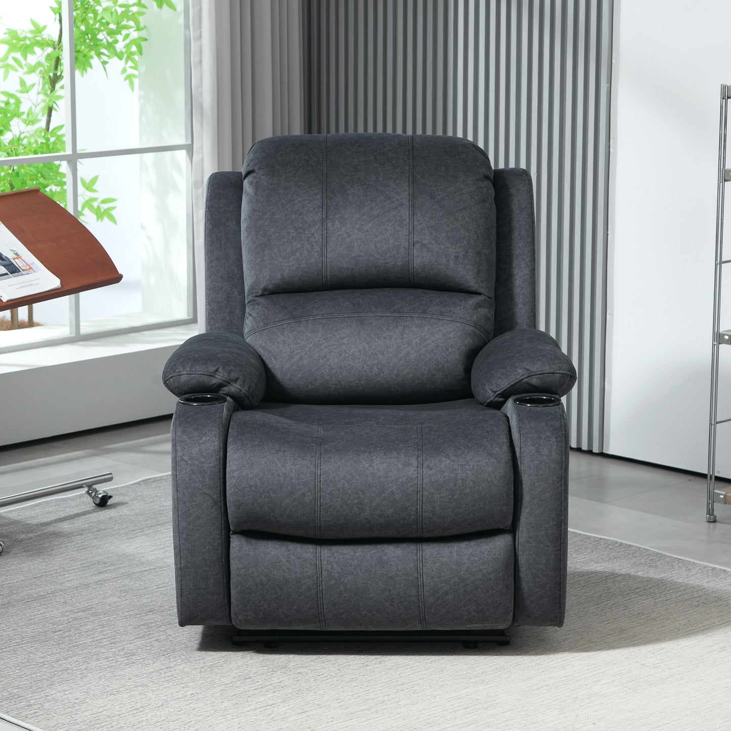 Microfibre Manual Reclining Armchair, with Footrest - Black