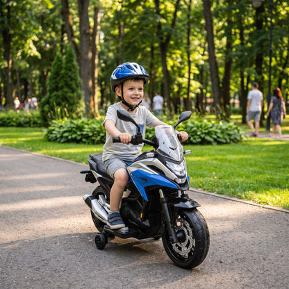 Licensed Honda NC750X 12V Kids Electric Motorbike | Soft-Start | Training Wheels | Forward & Reverse | Headlights | USB MP3 Music | LED Battery Indicator | 107x46x75cm | 30kg | Age 3-6 | Blue