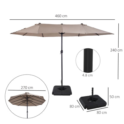 Outsunny 4.6m Garden Parasol Double-Sided Sun Umbrella Patio Market Shelter Canopy Shade with Umbrella Stand, Tan