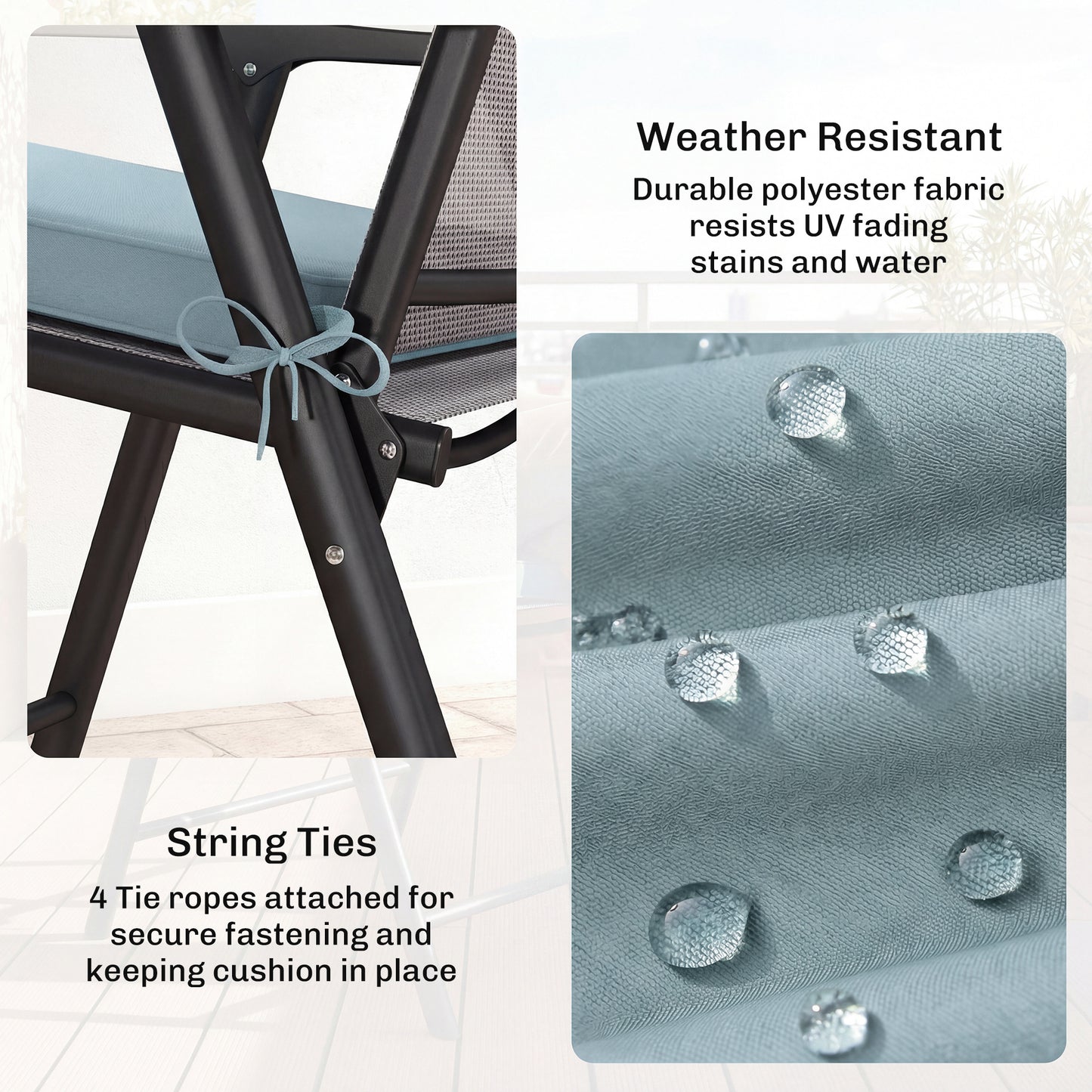 Set of 6 Chair Seat Cushions | 5cm Thick | UV-Treated | Water, Stain & Fade Resistant | Tie Fastenings | Removable Covers | Indoor & Outdoor | 42 x 42cm | Light Grey