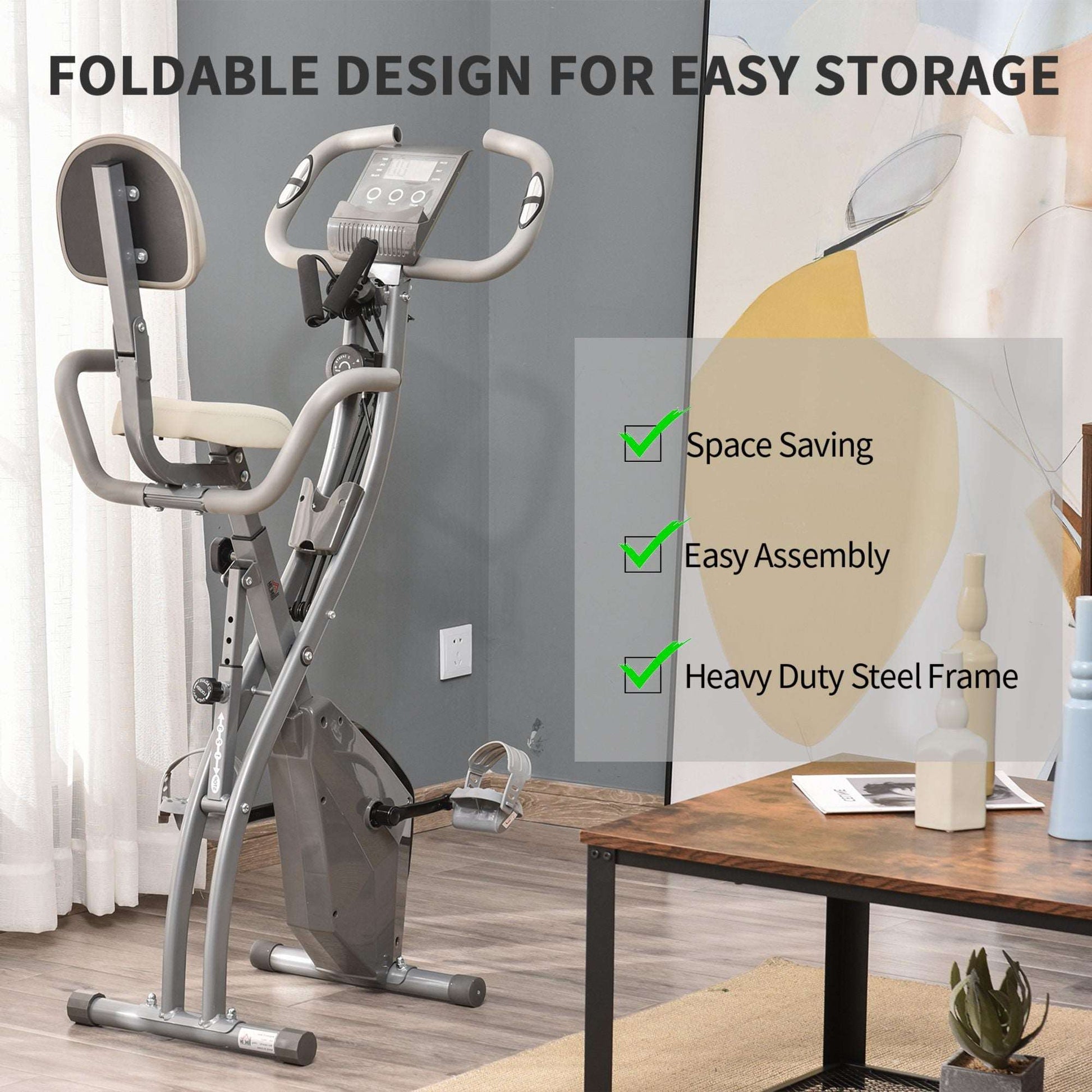 2-in-1 Foldable Exercise Bike Recumbent Stationary Bike 8-Level Adjustable Magnetic Resistance with Pulse Sensor LCD Display