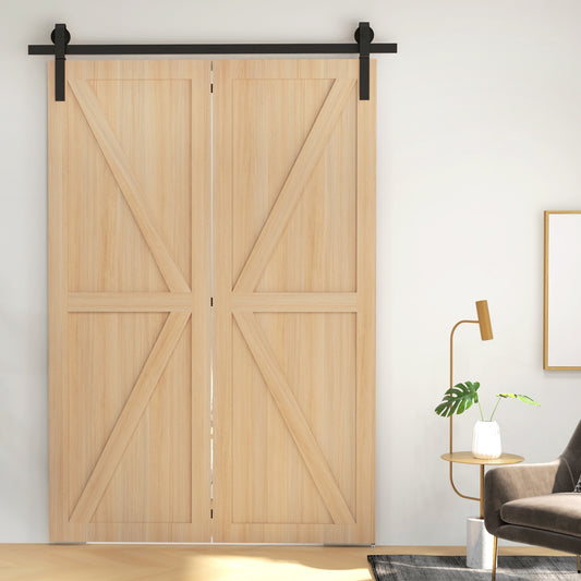 5FT/152.5CM Bi-Folding Sliding Barn Door Hardware Track Kit, Heavy Duty Sliding Door Kit for 2 Doors with J Shape Hanger