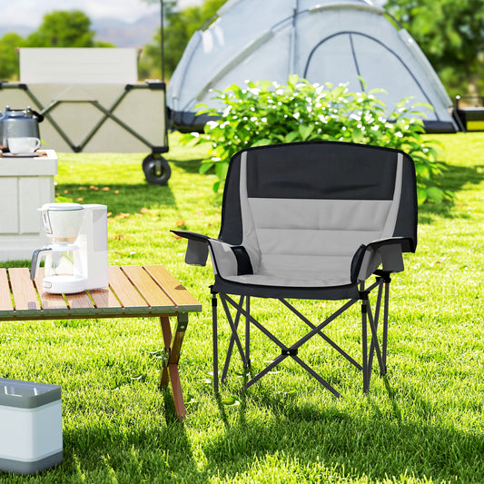Outsunny Portable Padded Camping Chair, with Bag - Black/Grey
