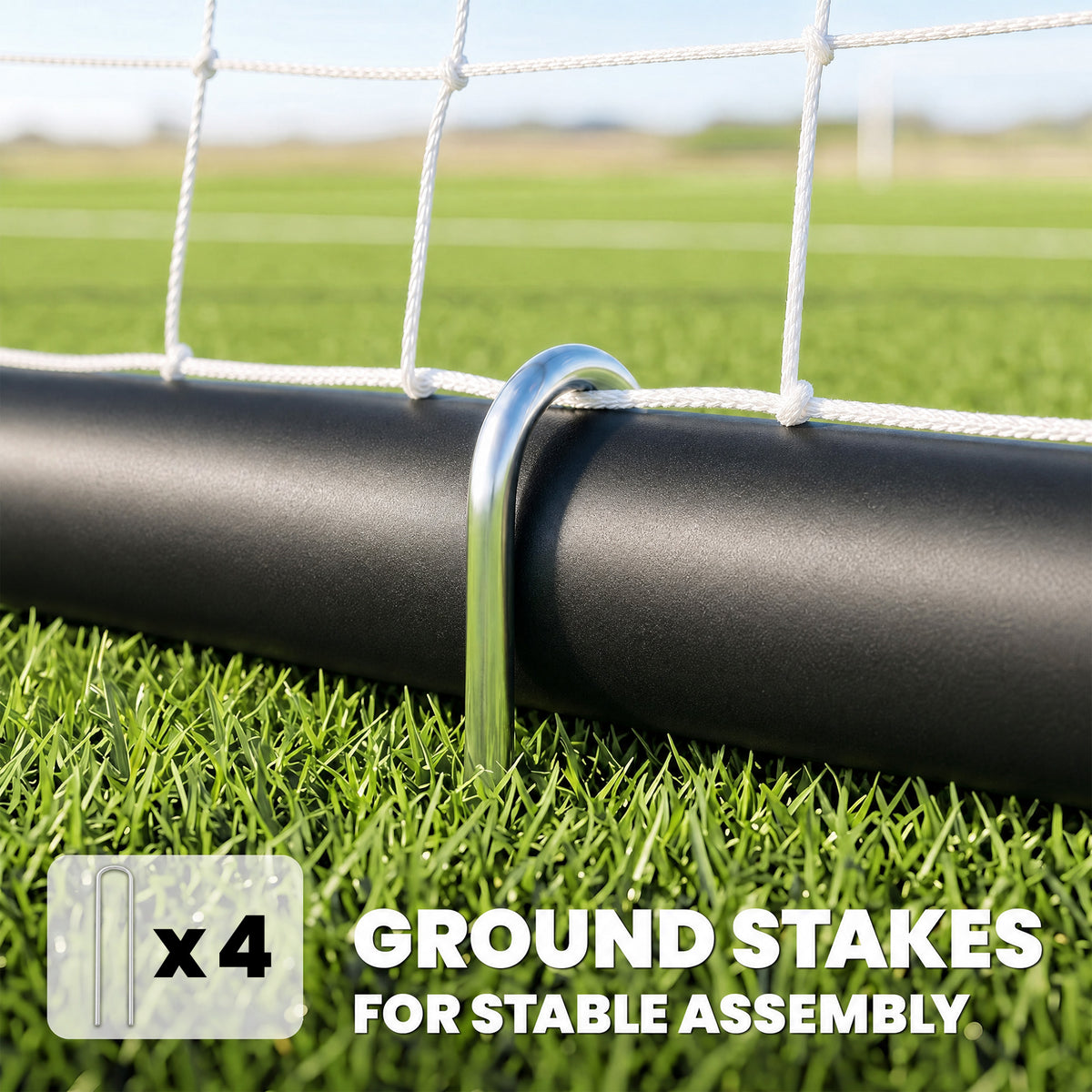 10 x 6.5ft Football Goal | 300x152x200cm | 32mm Painted Metal Frame | Polyester Net 300x280cm | 10x10cm Mesh | 36 Bungee Cords | 4 U-Stakes | Outdoor Garden | Age 5+ | Black