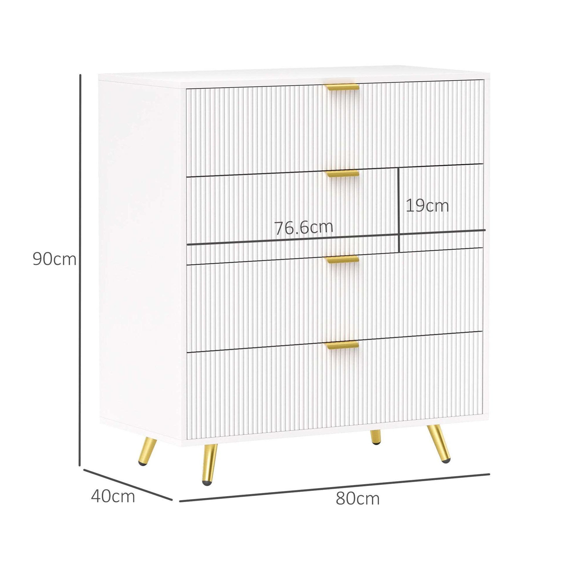 Elegant Four-Drawer Bedside Table - White