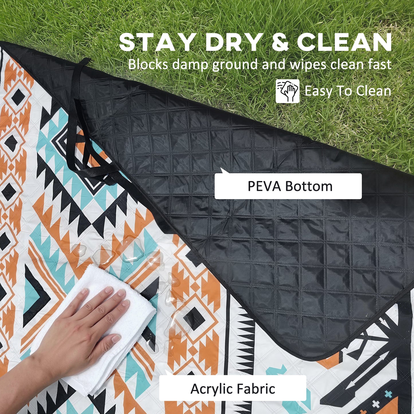 Large Picnic Blanket 300x200cm – Water-Repellent, Oxford Cloth Base, 1cm Cotton Filling, Rolls Compact with Integrated Strap, For Camping, Beach & Garden – Mix Colour