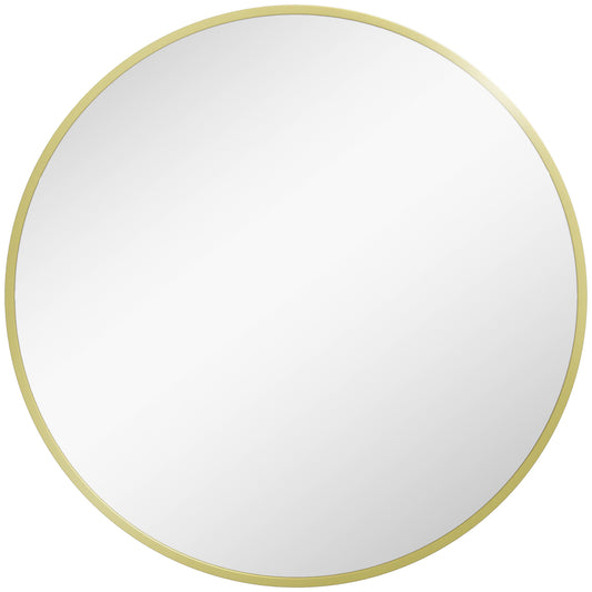 Round Bathroom Mirror, Modern Wall-mounted Vanity Mirror W/ Aluminium Frame, Easy Install Hook for Living Room, Entryway, 60 x 60cm, Gold Tone