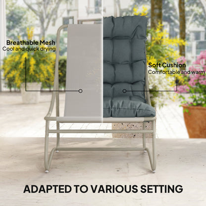 3 Piece Garden Bistro Set | Chair, Footstool & Table | Teslin Mesh Seat | Removable Cushions | Steel Frame | All Season | Dark Grey
