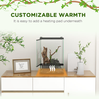 PawHut 12L Vivarium for Lizards Frogs Snakes Turtles Tortoises w/ Anti Escape Design, Ventilation