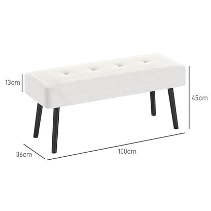 End of Bed Bench, Corduroy Bedroom Bench with Thick Padding and Steel Legs, Tufted Window Seat for Entryway, Living Room, Cream White