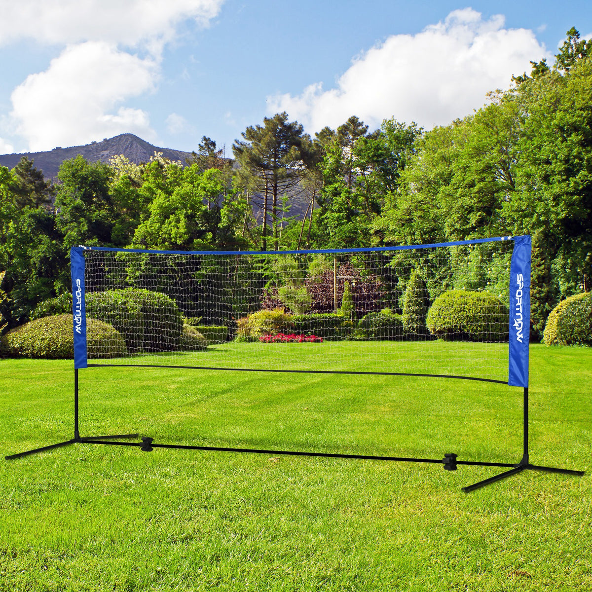 SPORTNOW Portable Badminton Net | Blue & Black | 310x103cm | Height Adjustable 107-155cm | Net 310x72cm | 4x4cm Mesh | Rust-Resistant Metal Frame | Carry Bag | Tennis Pickleball Volleyball
