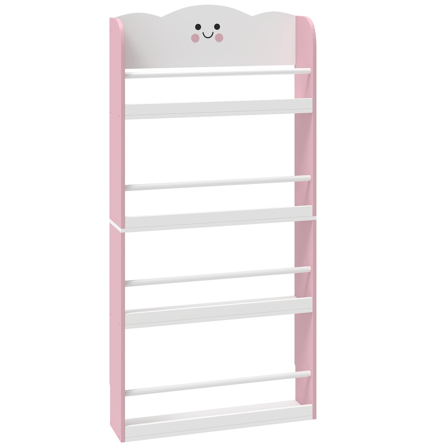 4-Tier Kids Wall-Mounted Bookshelf | Cotton Candy Theme | MDF & Pine | Anti-Tip | 3+ Years | Pink & White
