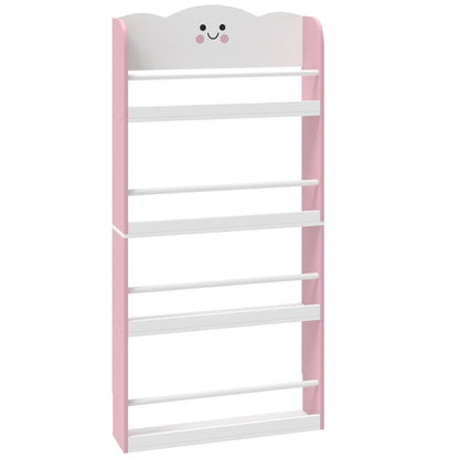 4-Tier Kids Wall-Mounted Bookshelf | Cotton Candy Theme | MDF & Pine | Anti-Tip | 3+ Years | Pink & White