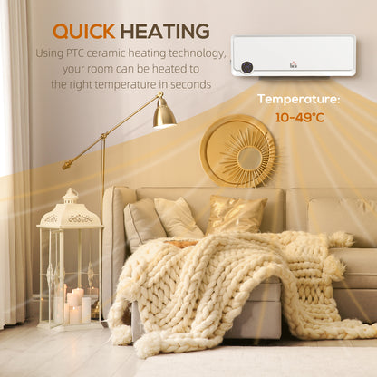 Wall Downflow Heater 2 Heat and Fan 1000W/2000W, Electric Space Heater with Timer Remote Oscillating, for Bedroom Home Office, White