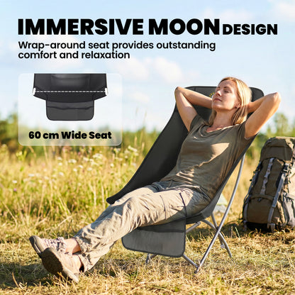 Outsunny Moon Camping Chair – Heavy Duty Folding Camp Chair, 120kg, Water-Repellent Oxford Fabric, Side Pocket & Carry Bag – Black