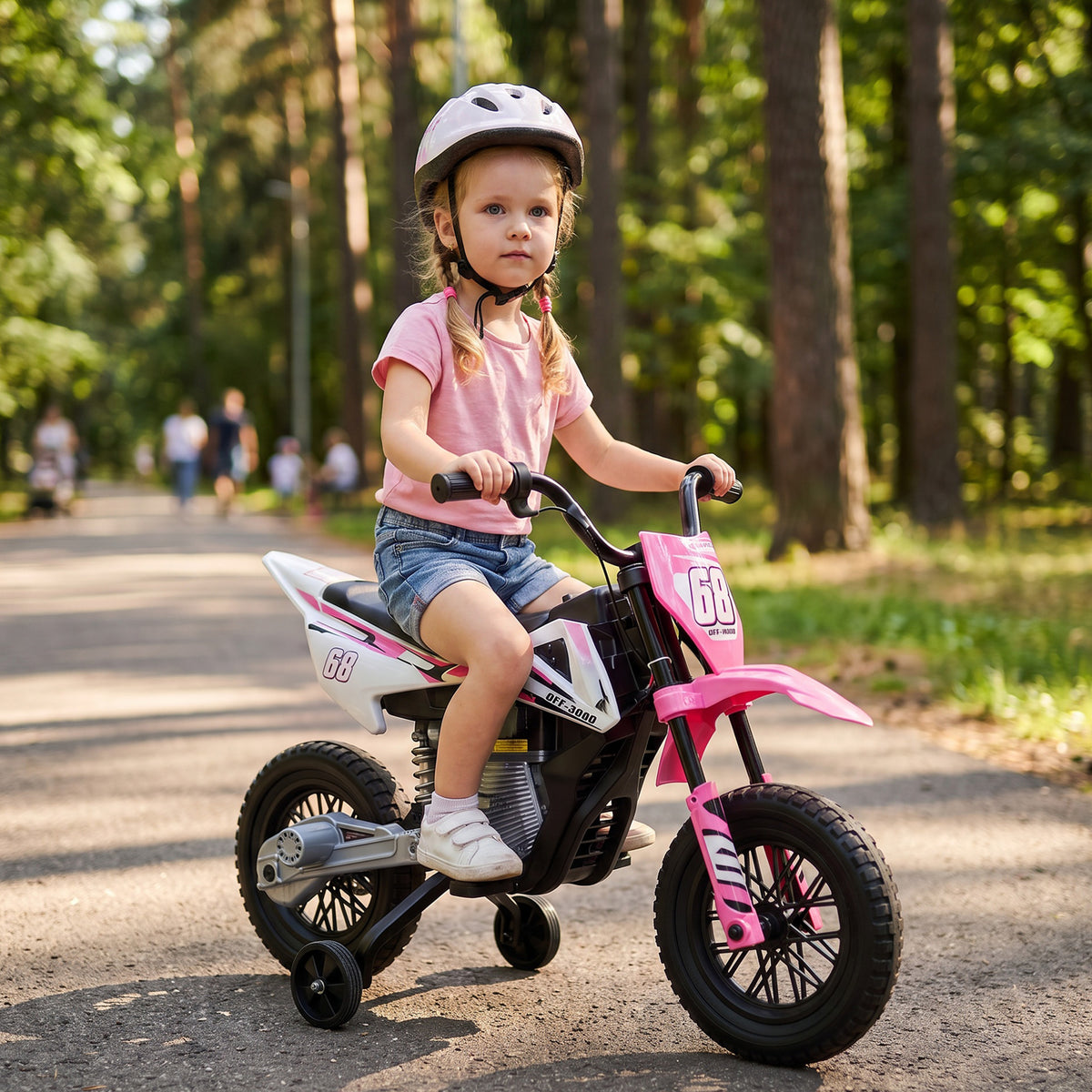 Kids Electric Ride-On Motorcycle | Pink 12V Motorbike with Training Wheels, Rear Suspension, Soft Start & Music | 2.4-5 km/h | 3-6 Years | 30 kg