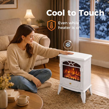 Electric Fireplace Stove | White Portable 2000W Heater with 3D Flame Effect & Thermostat