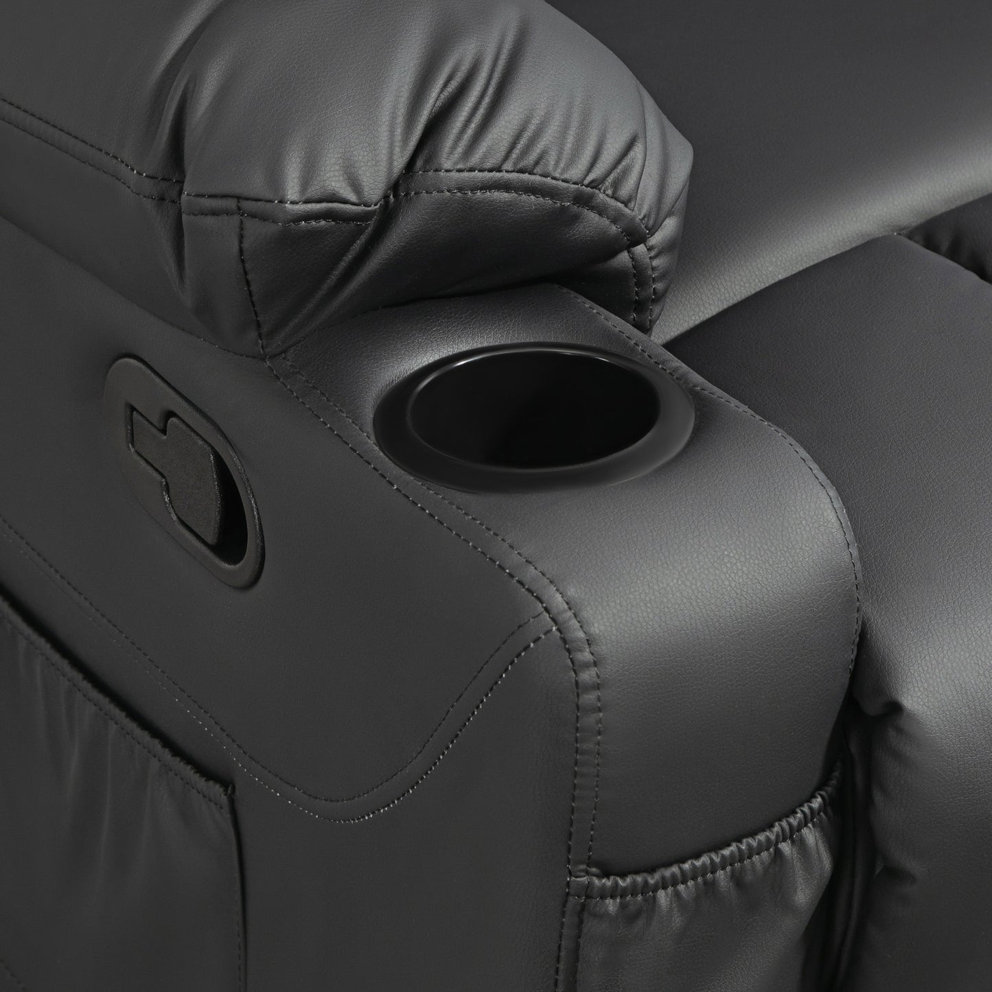 Manual Reclining Chair, Recliner Armchair with Swivel, Faux Leather, Footrest, Cup Holders, 86x93x102cm, Black