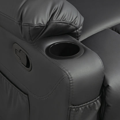 Manual Reclining Chair, Recliner Armchair with Swivel, Faux Leather, Footrest, Cup Holders, 86x93x102cm, Black