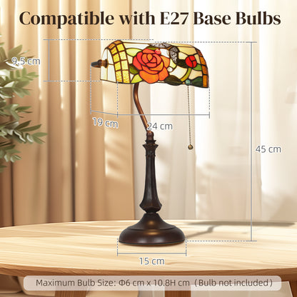 Tiffany-Style Rose and Butterfly Table Lamp - Multi