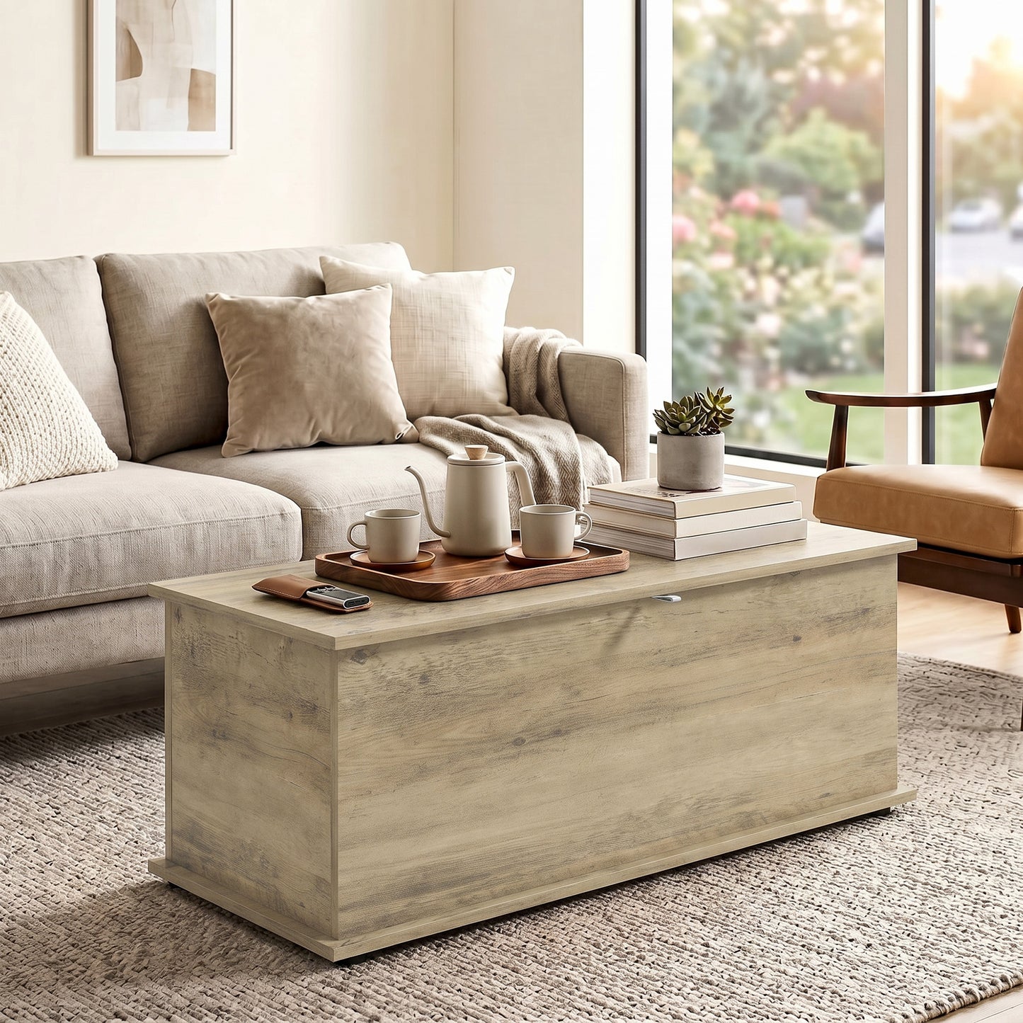 Large 114L Storage Chest Bench | 120kg Lid Capacity | Safety Lid | Grey Wood Effect | Bedroom, Hallway & Living Room | 100 x 40 x 40cm