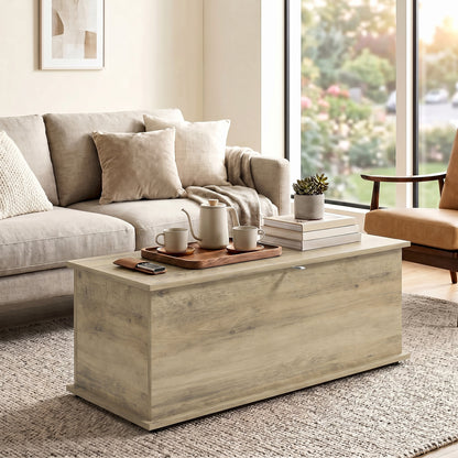 Large 114L Storage Chest Bench | 120kg Lid Capacity | Safety Lid | Grey Wood Effect | Bedroom, Hallway & Living Room | 100 x 40 x 40cm