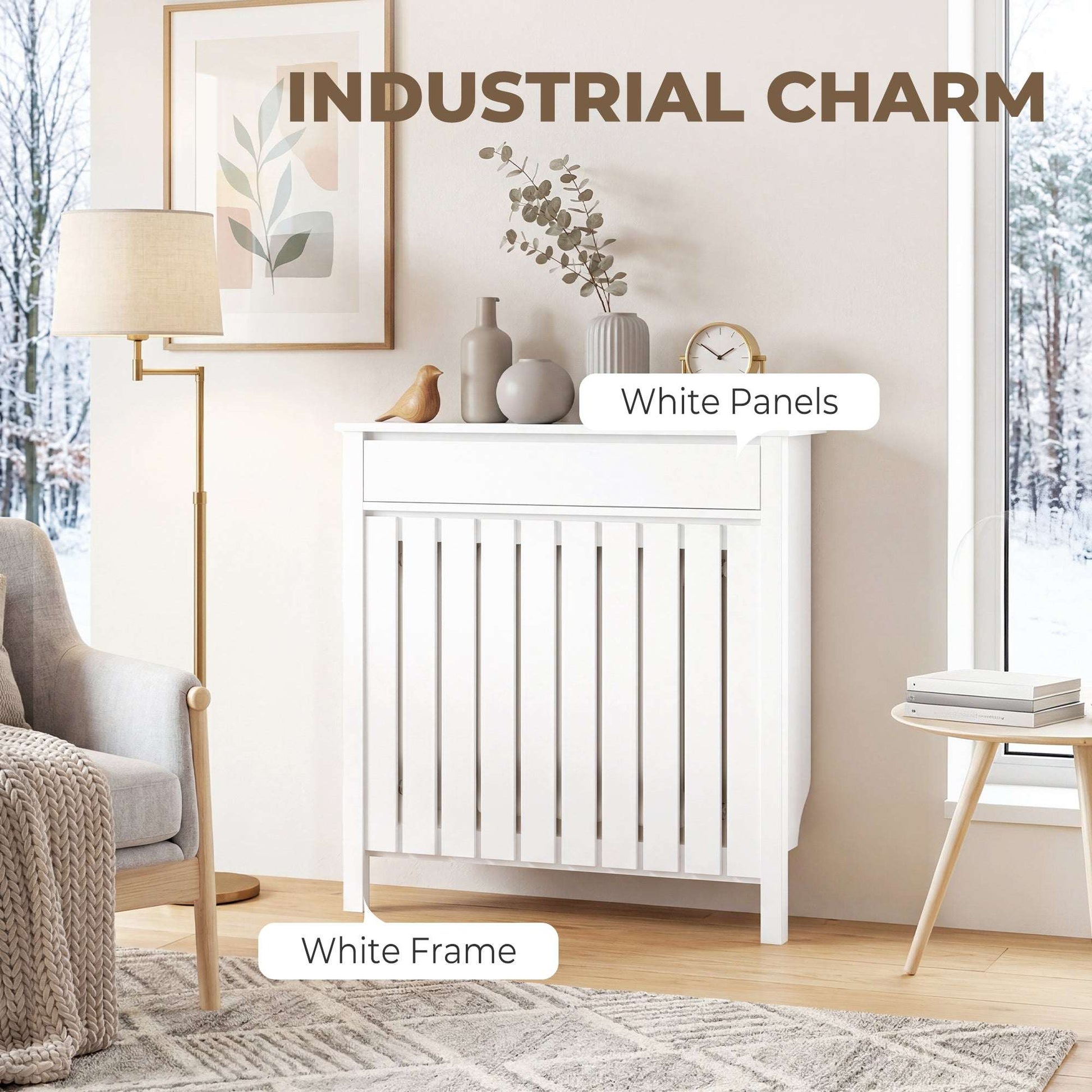 MDF & Particle Board Radiator Cover with 1 Drawer | Vertical Slats | Flat Top Display Surface | Wall Mountable | Pre-Cut Outs | 14kg Capacity | 88.5x19x93cm | White