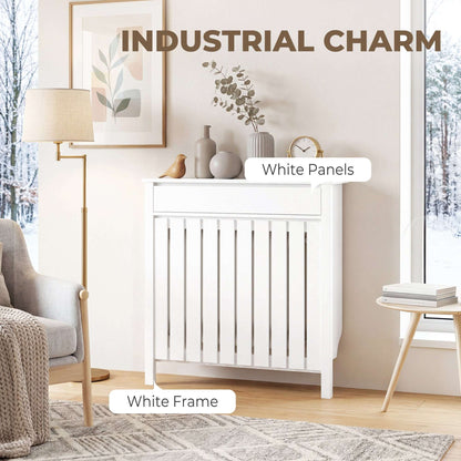 MDF & Particle Board Radiator Cover with 1 Drawer | Vertical Slats | Flat Top Display Surface | Wall Mountable | Pre-Cut Outs | 14kg Capacity | 88.5x19x93cm | White