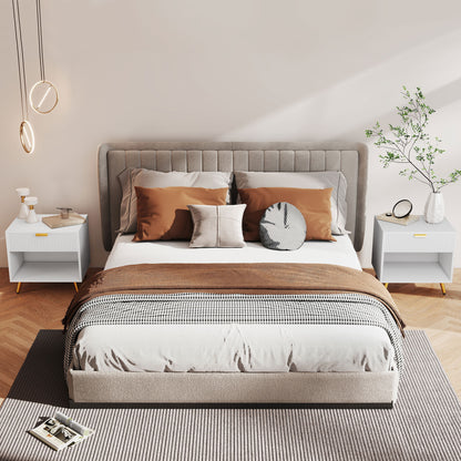 Set of 2 Bedside Tables | Ribbed Drawer | Gold Legs & Handle | Open Shelf | White | 50x47cm