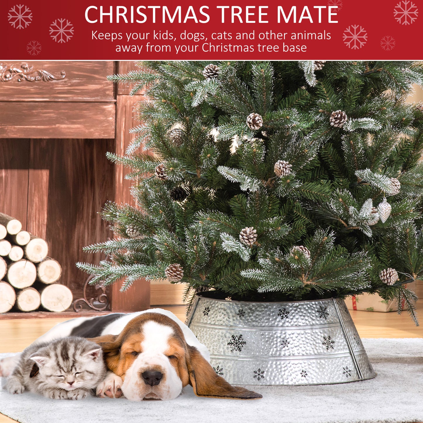 66cm Christmas Tree Base Cover, Christmas Tree Collar With Hollow Snowflake Pattern for Holiday, Party, Silver