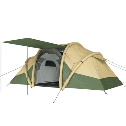 Inflatable Tent | 2 Bedrooms | 4 Person | 5-Min Setup | 3000mm Waterproof | Level 4 Wind | Awning | Carry Bag | Green