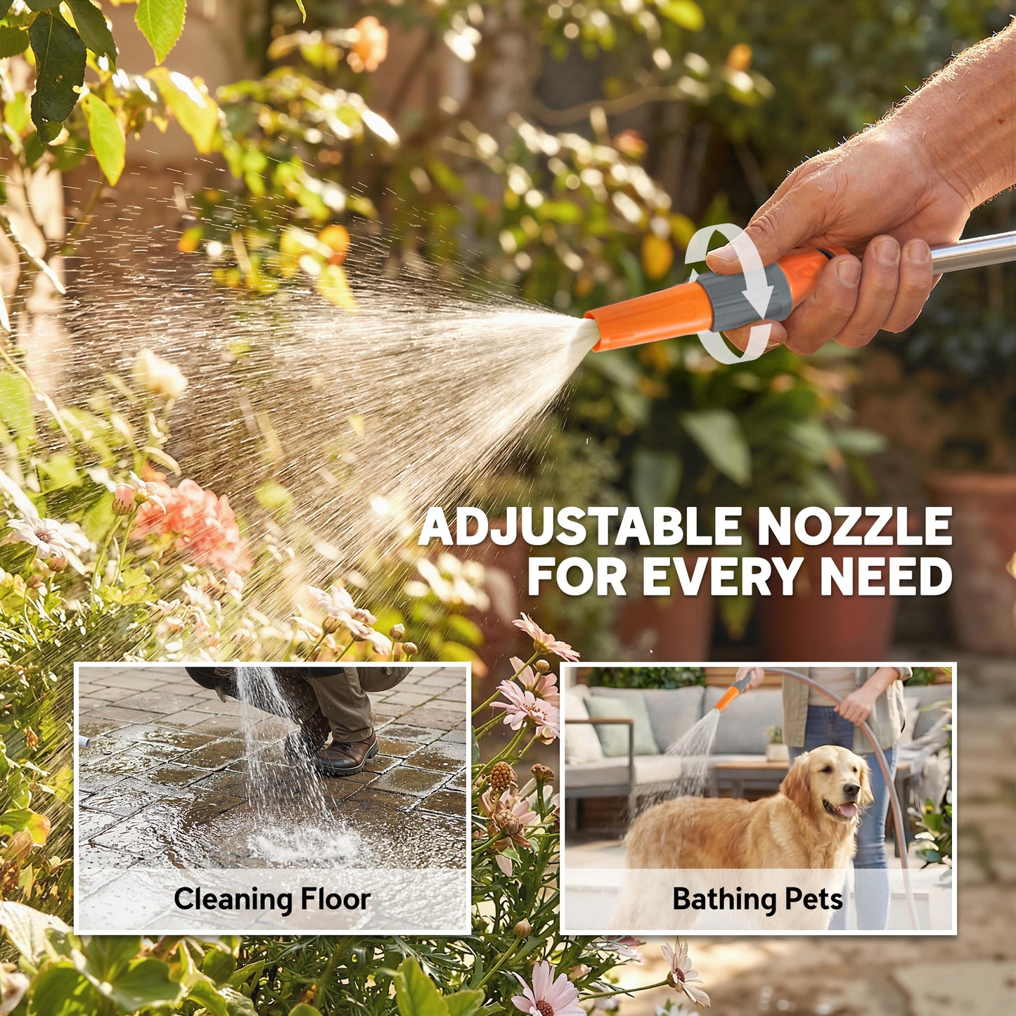 Garden Hose Reel Cart on Wheels | 45+2m | Dual-Mode Nozzle | Manual Crank & Built-In Guide | Weather-Resistant PVC | 8 Bar Working Pressure | Freestanding | 45x44x78cm | Orange