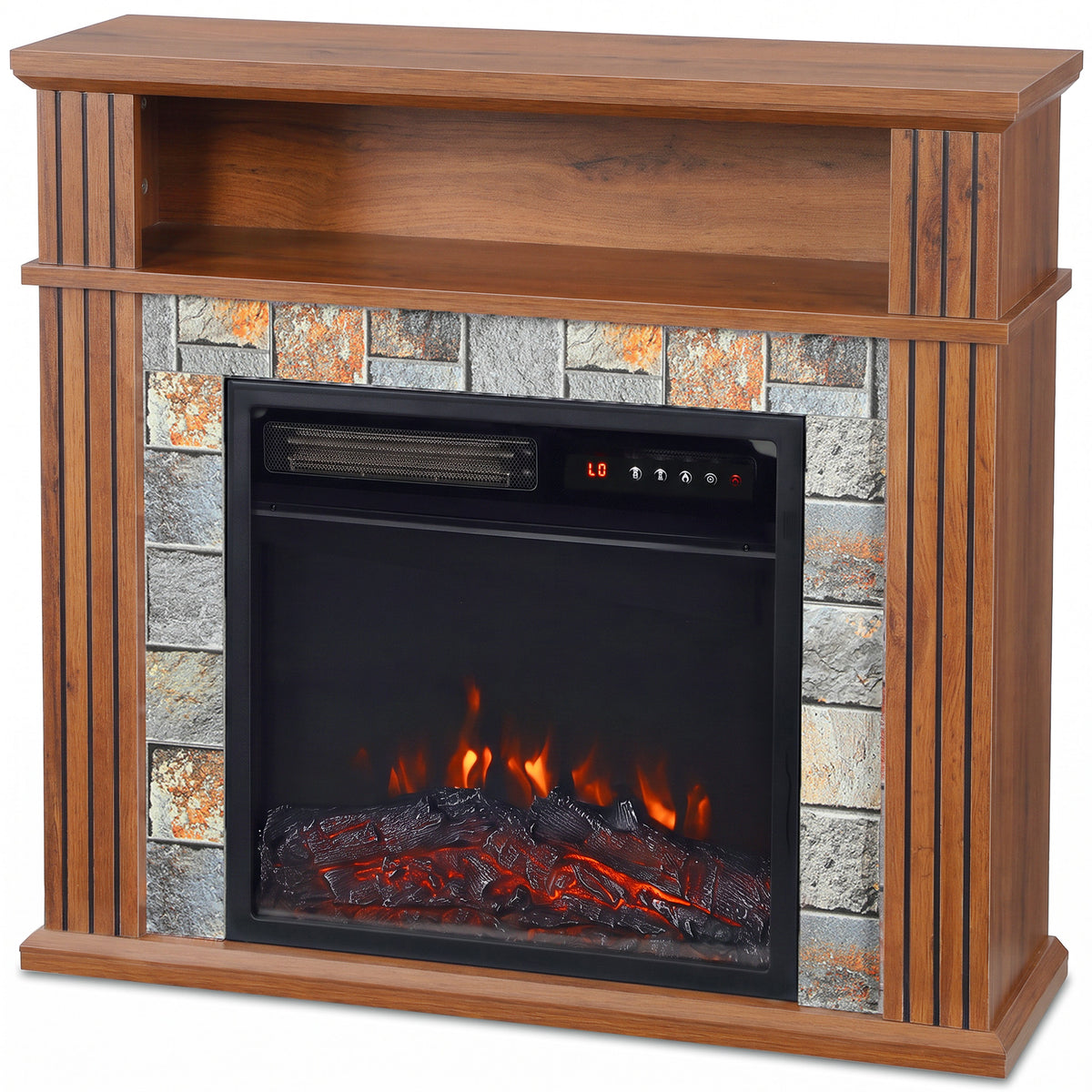 Electric Fireplace Suite | 1800W Fire & Wood-Effect Surround | 78cm, Open Shelf & Roman-Style Pillars | Remote, Timer & Memory