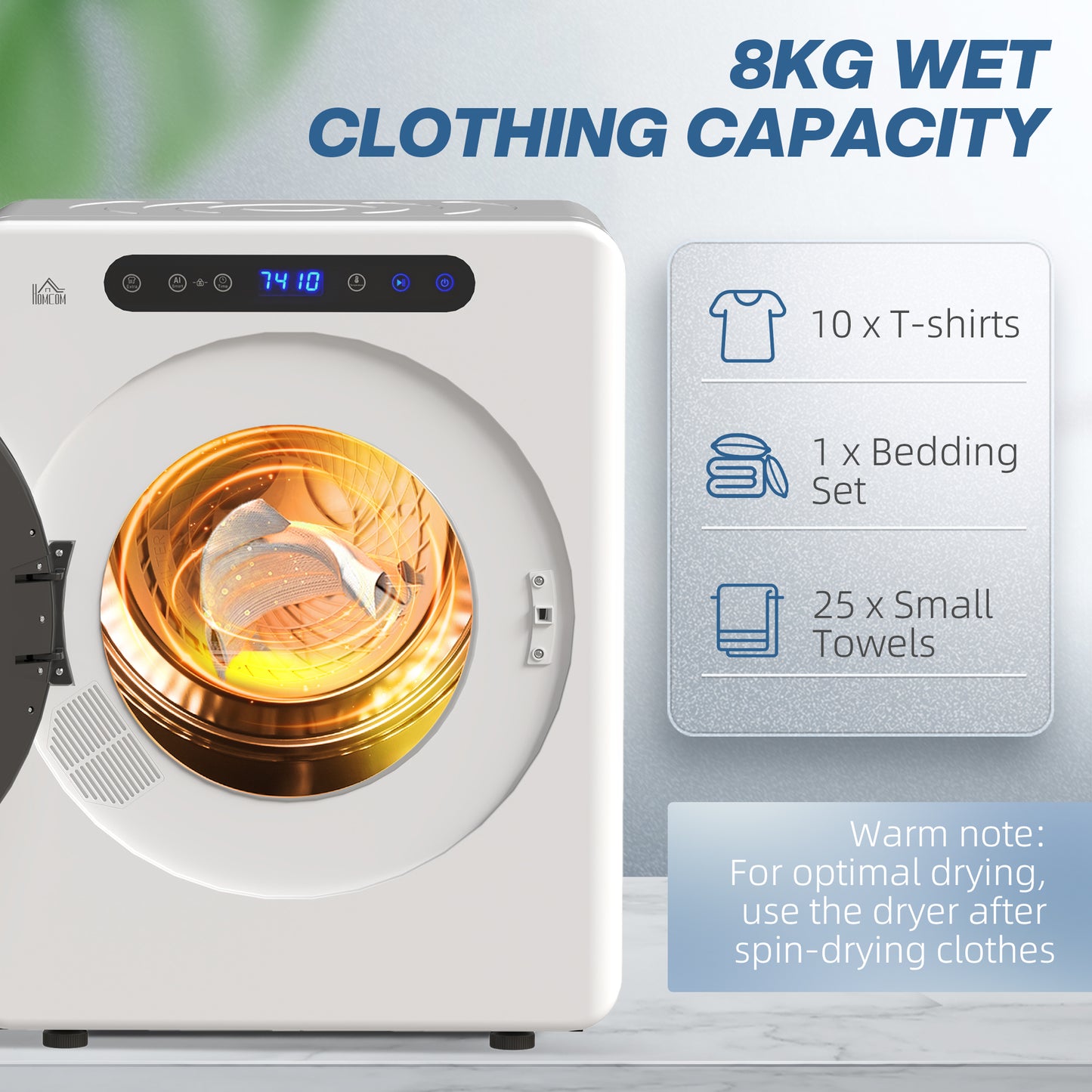 4kg Vented Small Space Tumble Dryer, 1000W Compact Freestanding Front Tumble Dryer with Stainless Steel Tub, Timer, 6 Heat Settings, Small Portable Clothes Dryer, White
