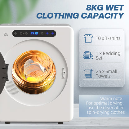 4kg Vented Small Space Tumble Dryer, 1000W Compact Freestanding Front Tumble Dryer with Stainless Steel Tub, Timer, 6 Heat Settings, Small Portable Clothes Dryer, White
