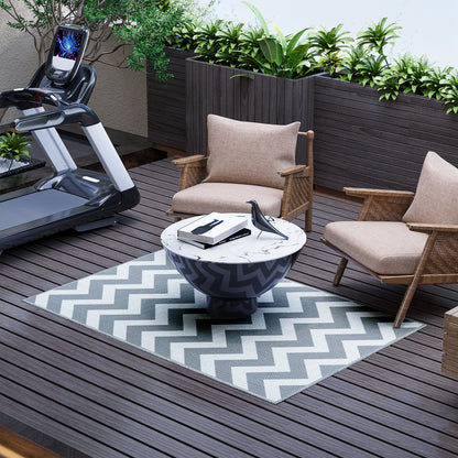 Outsunny Reversible Outdoor Rug, 1.2 x 1.8m Patio Carpet, Waterproof Plastic Rug for Garden, Deck, Picnic, Beach, Camping, Grey and White