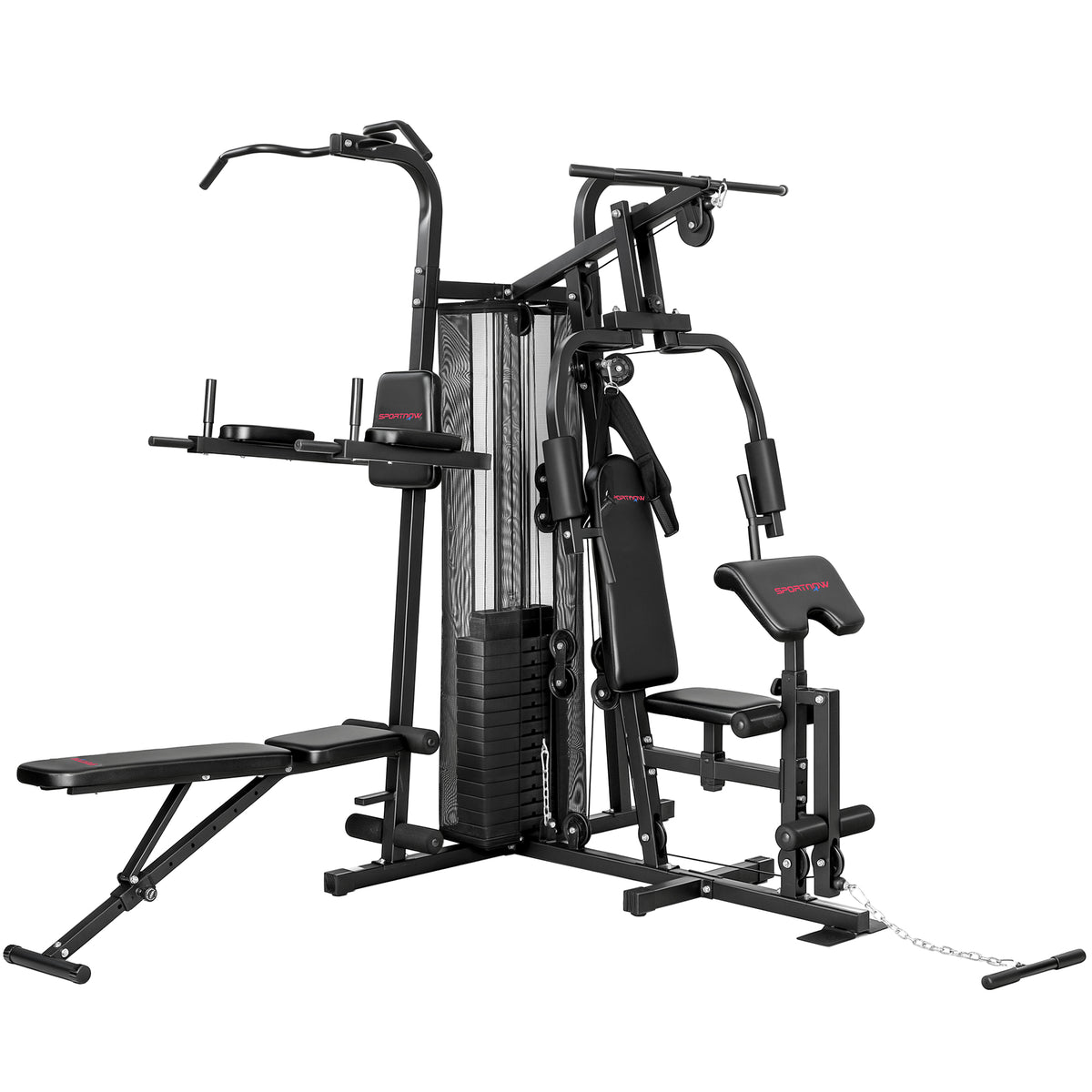 All-in-One Home Gym Machine | Power Cage with 69 kg Weight Stack, Lat Pulldown, Chest Press, Leg Press & Pull-Up Station | 120 kg Capacity | Black