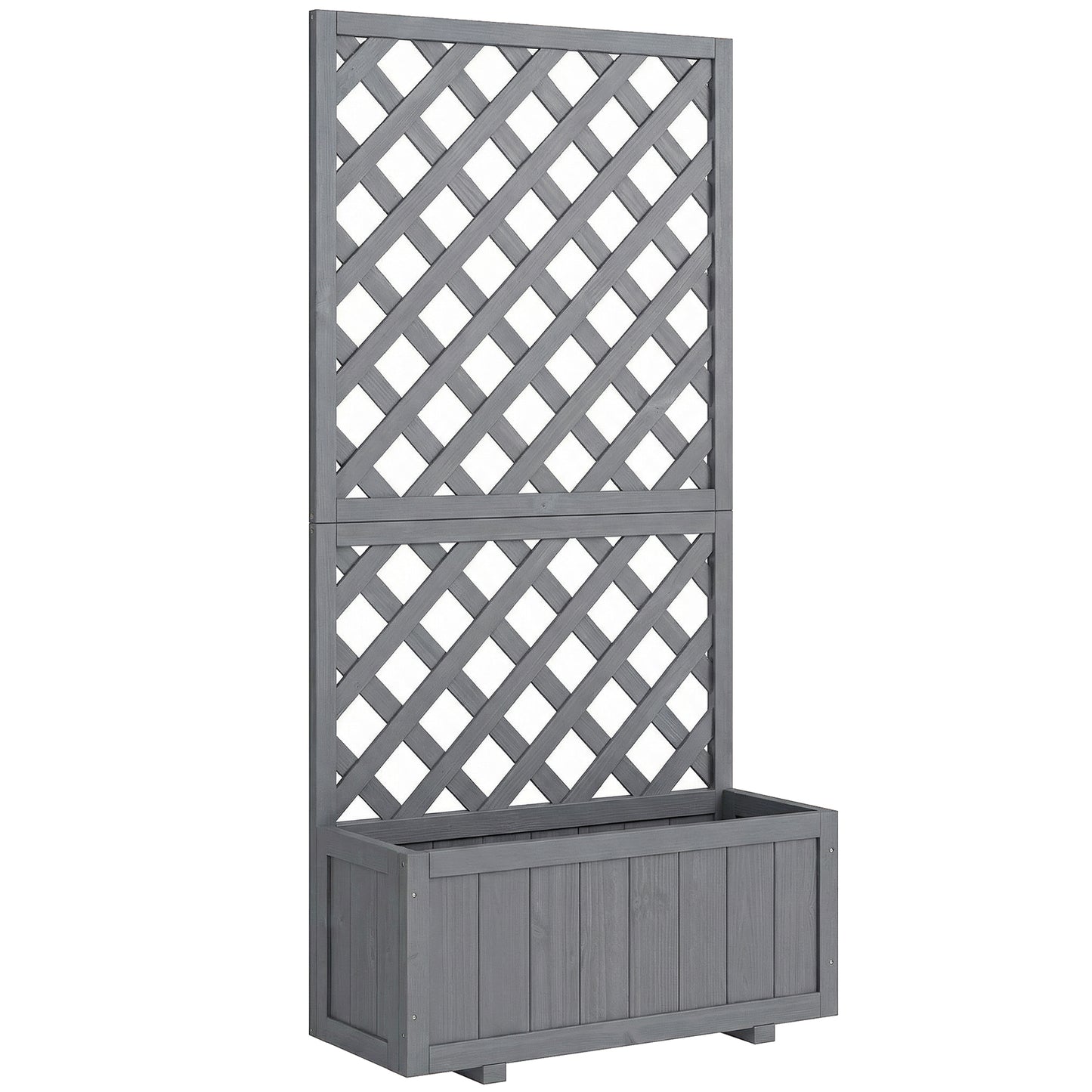 Wooden Planter Box with Trellis | Solid Fir Wood | Rot-Resistant | Drainage Holes | 25kg Capacity | 72.5x31.5x149.5cm | For Herbs Flowers & Climbing Plants | Grey