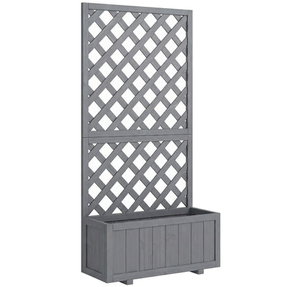 Wooden Planter Box with Trellis | Solid Fir Wood | Rot-Resistant | Drainage Holes | 25kg Capacity | 72.5x31.5x149.5cm | For Herbs Flowers & Climbing Plants | Grey