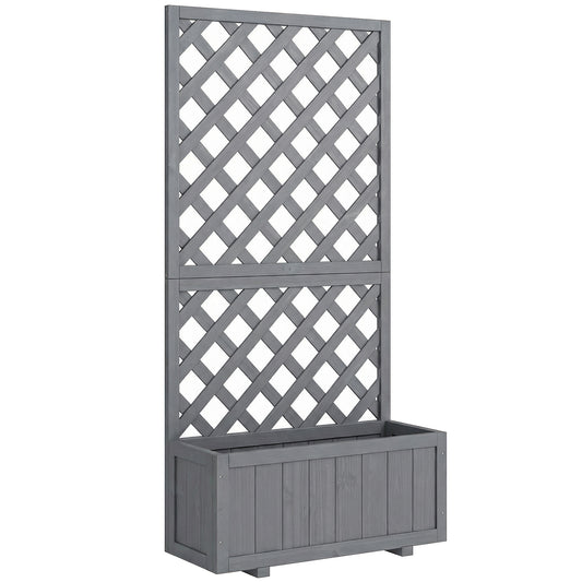 Wooden Planter Box with Trellis | Solid Fir Wood | Rot-Resistant | Drainage Holes | 25kg Capacity | 72.5x31.5x149.5cm | For Herbs Flowers & Climbing Plants | Grey